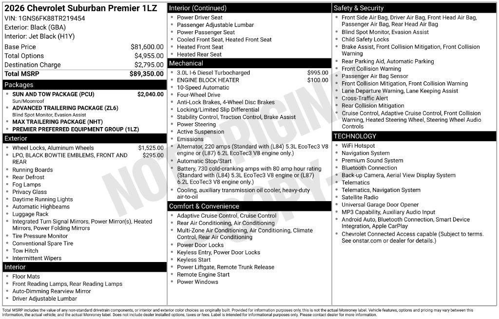 2026 Chevrolet Suburban Premier Black at Klick Lewis Buick Chevrolet