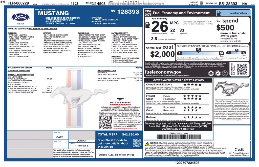 2025 Ford Mustang EcoBoost Premium Fastback