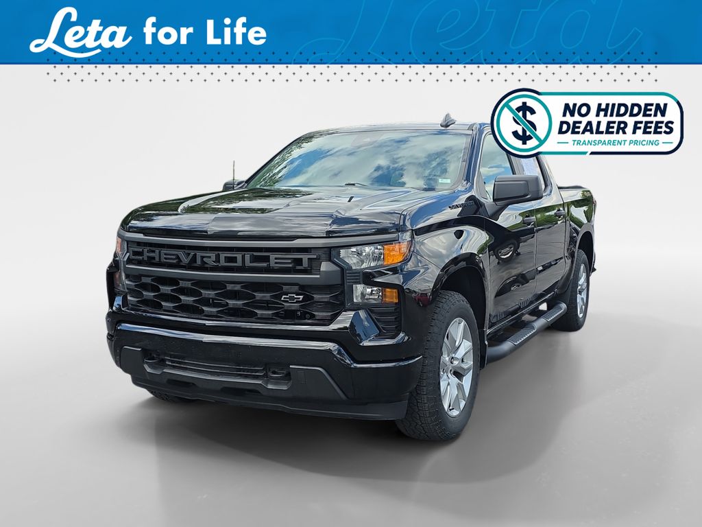 Black 2023 Chevrolet Silverado 1500 Custom Crew Cab 4WD Pickup Truck Four-Wheel Drive 8-Speed Automatic