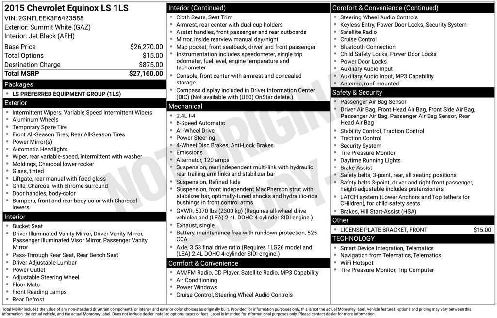 Used Car 2015 Chevrolet Equinox  Ls For Sale Under $15,000 In Austin, Texas
