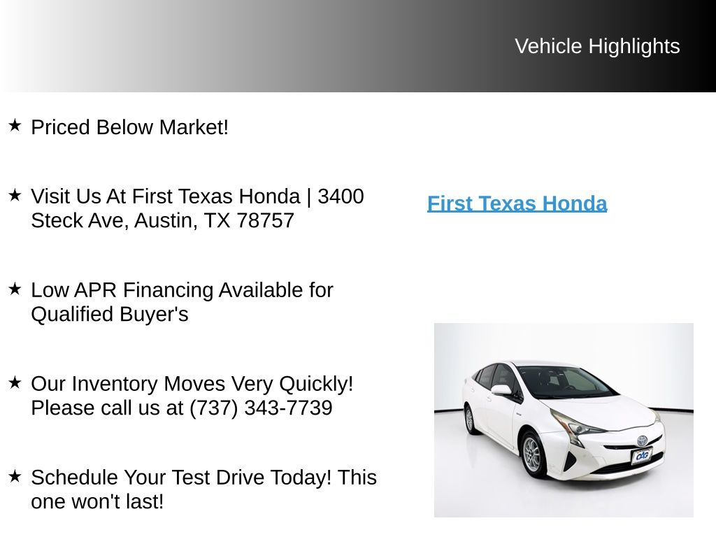 Used Car 2017 Toyota Prius  Four For Sale Under $10,000 In Austin, Texas