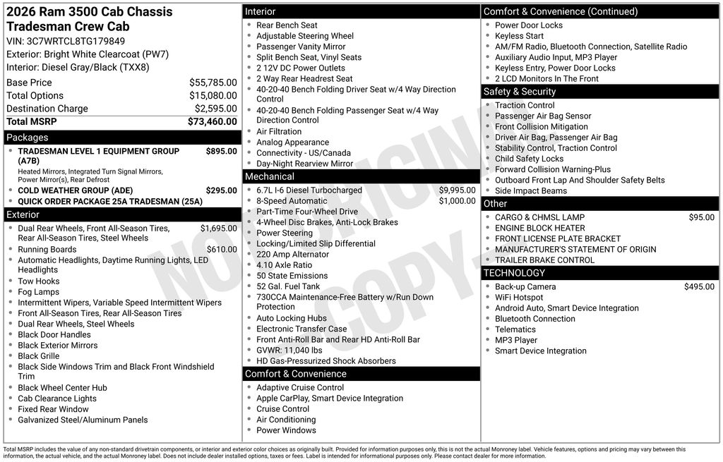 new 2026 Ram 3500 car, priced at $71,501