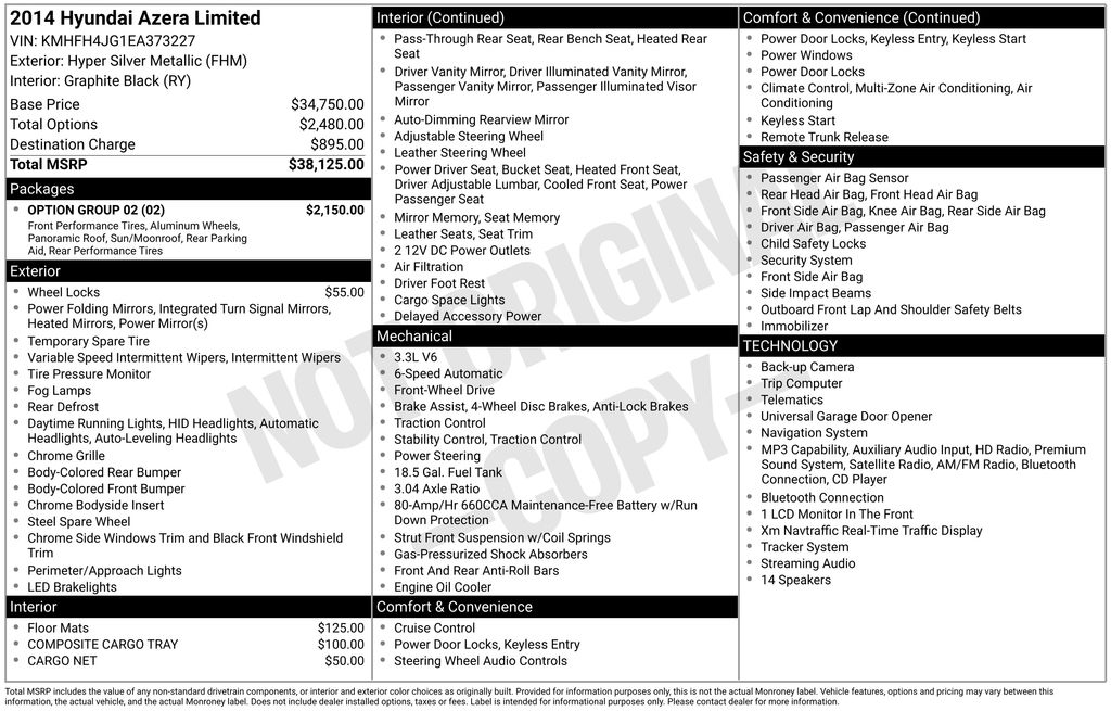 Hyper Silver Metallic 2014 Hyundai Azera Sedan Front-Wheel Drive 6-Speed Automatic