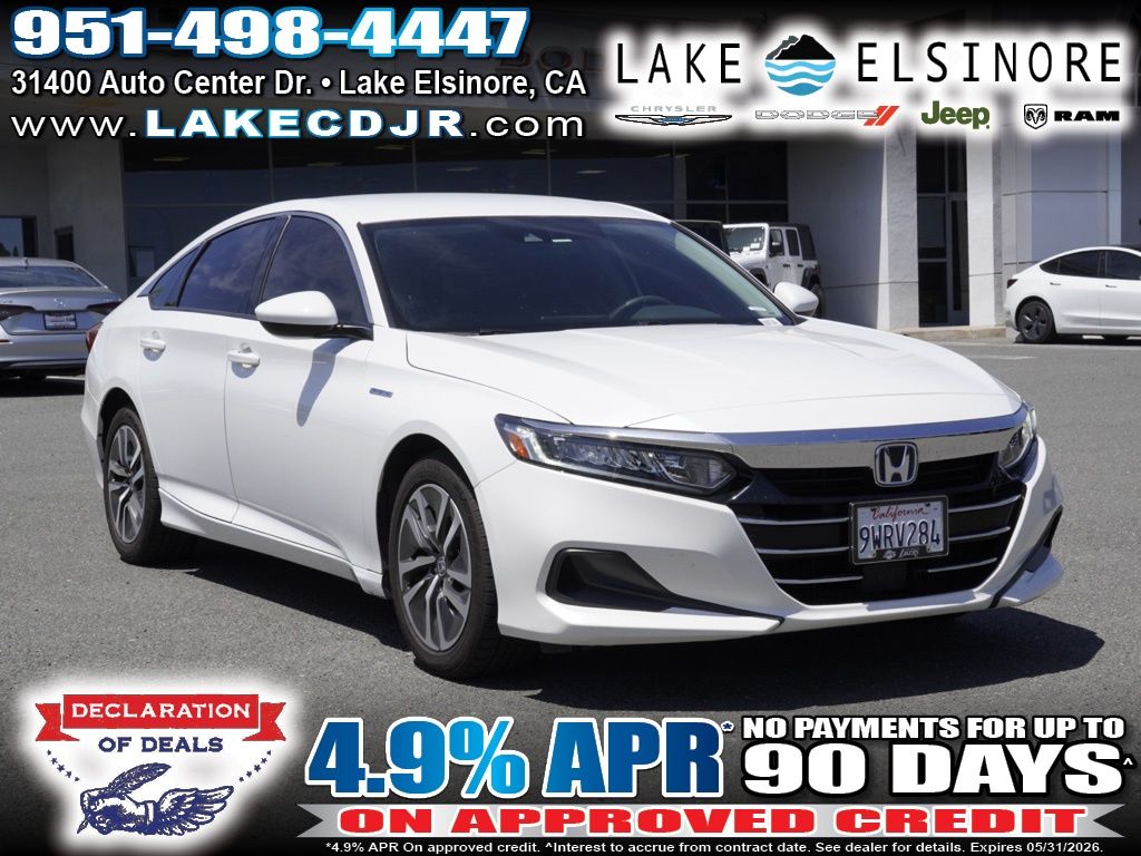 White 2021 Honda Accord Hybrid FWD Sedan Front-Wheel Drive Continuously Variable Transmission