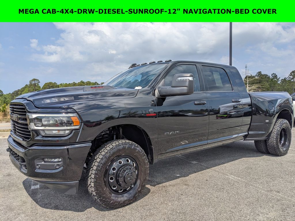 Diamond Black Crystal Pearlcoat 2024 RAM 3500 Laramie Mega Cab DRW 4WD Pickup Truck Four-Wheel Drive 6-Speed Automatic