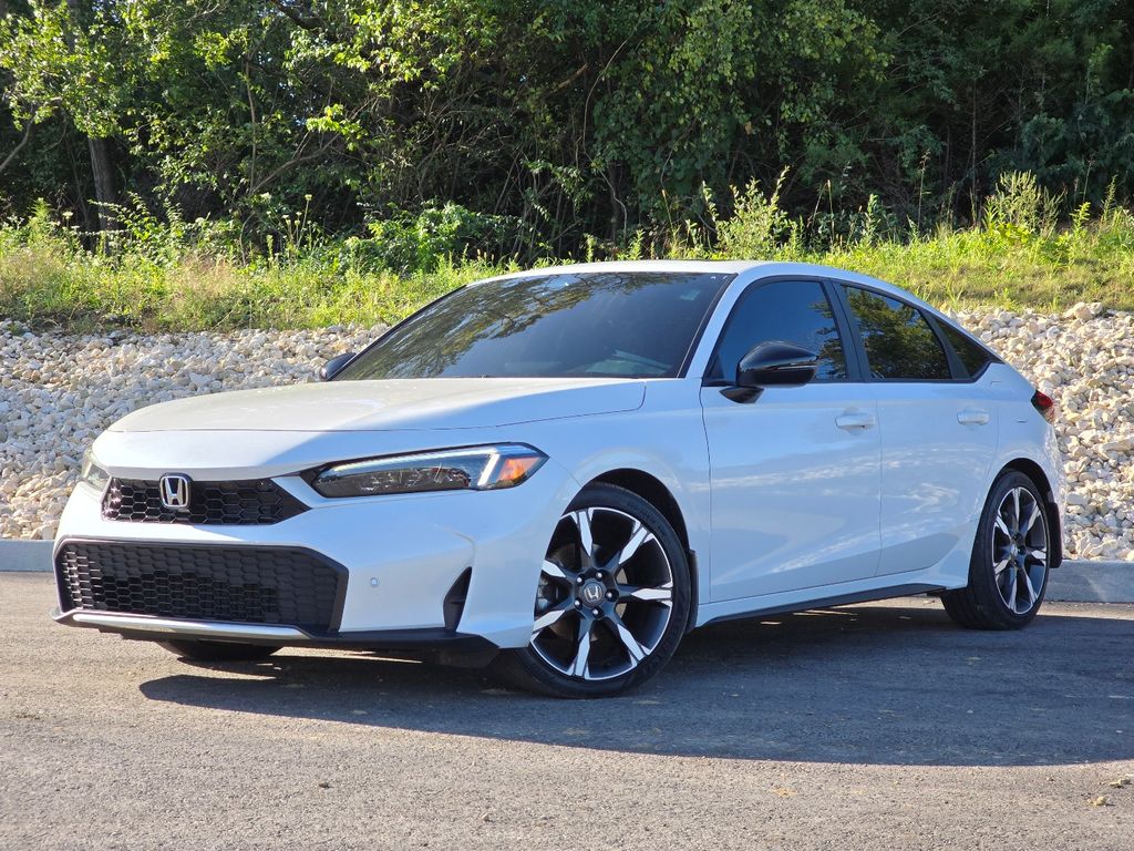 White 2025 Honda Civic Hybrid Hatchback Front-Wheel Drive Continuously Variable Transmission