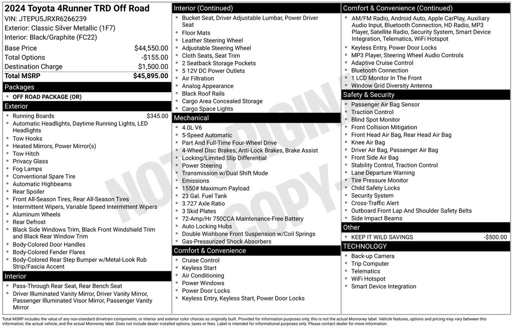Used Car 2024 Toyota 4runner  Trd Off-road For Sale Under $40,000 In Austin, Texas