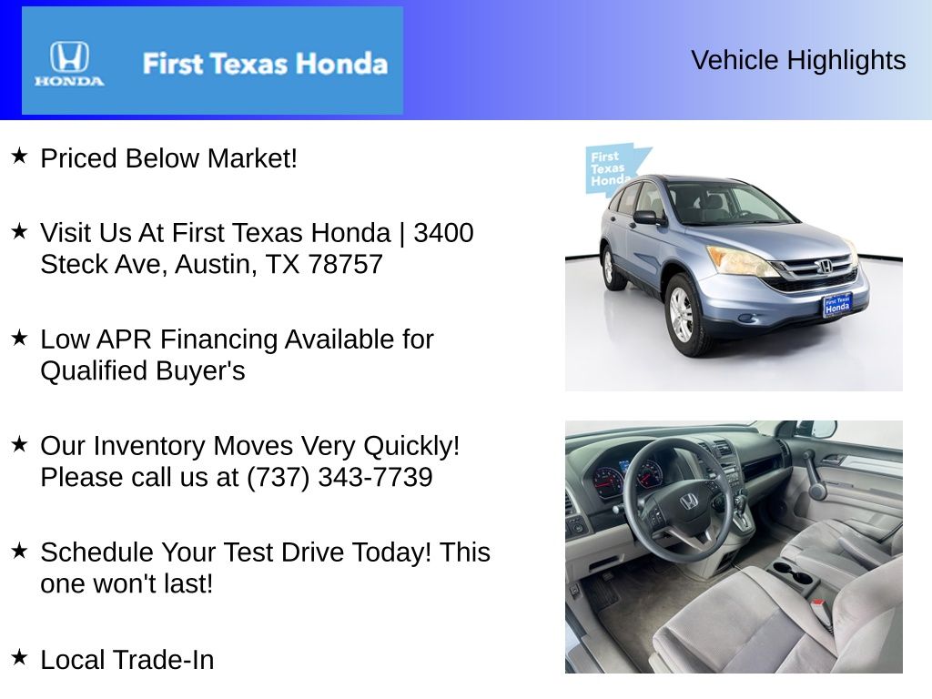 Used Car 2010 Honda Cr-v  Ex For Sale Under $10,000 In Austin, Texas