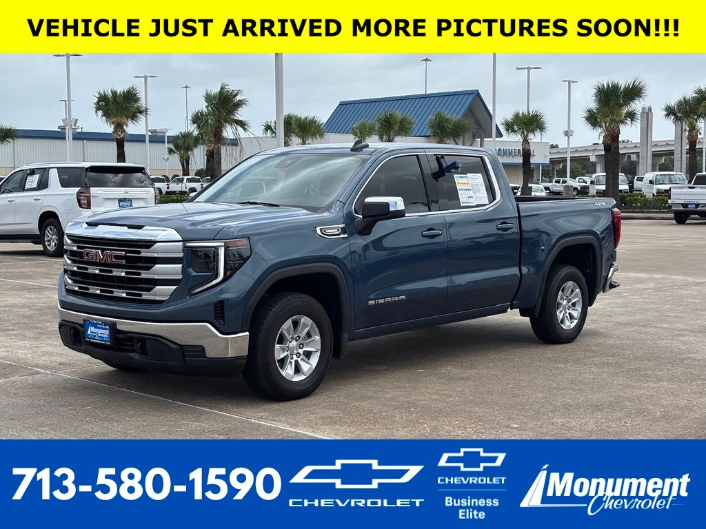 Downpour Metallic 2024 GMC Sierra 1500 SLE Crew Cab 4WD Pickup Truck Four-Wheel Drive 8-Speed Automatic