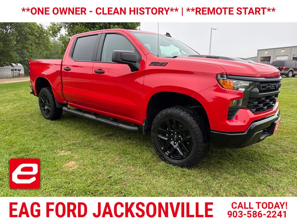 Red Hot 2025 Chevrolet Silverado 1500 Custom Trail Boss Crew Cab 4WD Pickup Truck Four-Wheel Drive 8-Speed Automatic