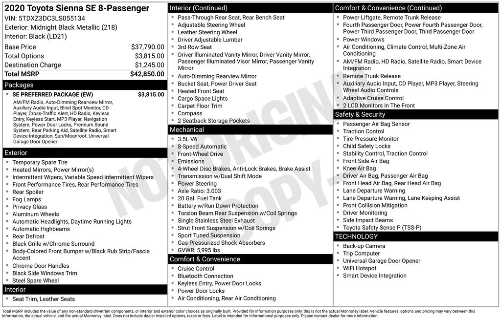 Used Car 2020 Toyota Sienna  For Sale Under $30,000 In Austin, Texas