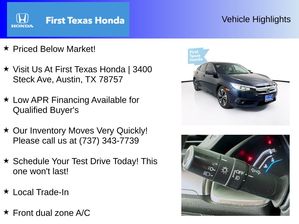 Used Car 2016 Honda Civic  Ex-l For Sale Under $15,000 In Austin, Texas
