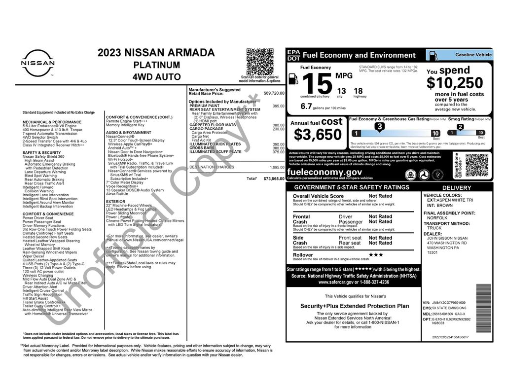 2023 Nissan Armada Platinum White at John Sisson Motors