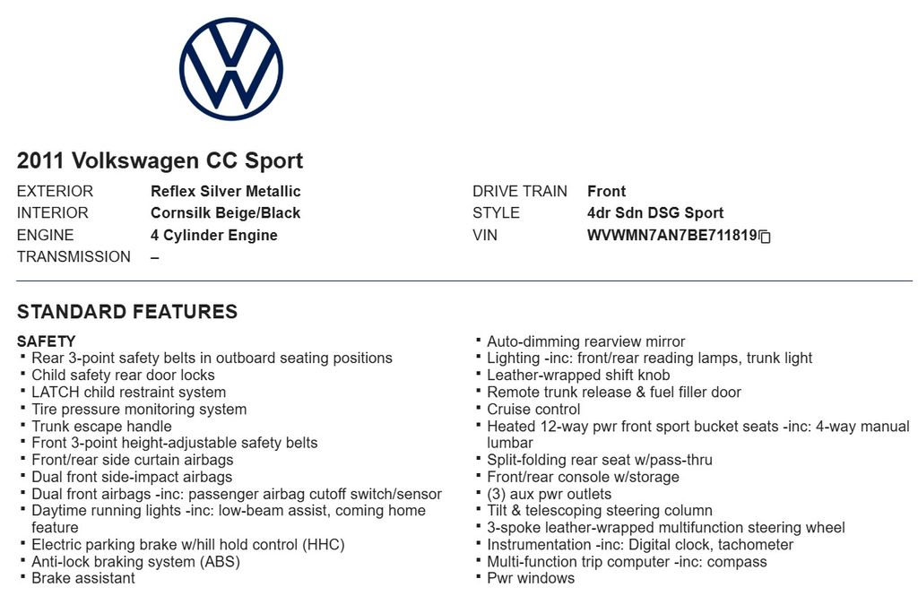 2011 Volkswagen CC Sport 24