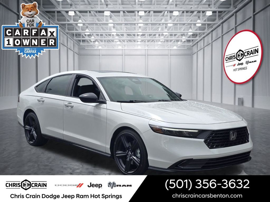Pearl White 2025 Honda Accord Hybrid Sedan Front-Wheel Drive Continuously Variable Transmission
