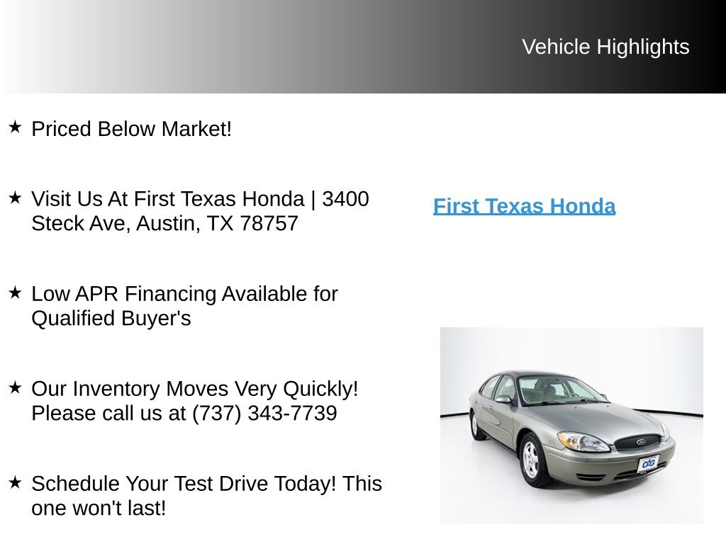 Used Car 2004 Ford Taurus  Ses For Sale Under $10,000 In Austin, Texas