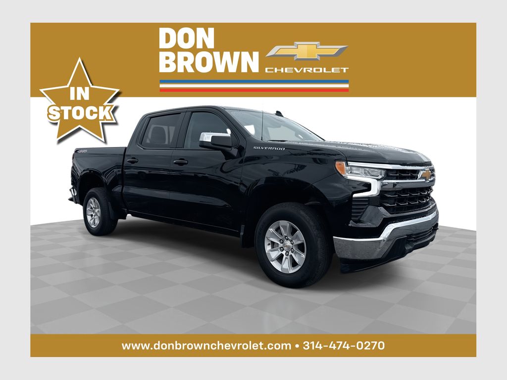 Black 2025 Chevrolet Silverado 1500 LT Crew Cab 4WD Pickup Truck Four-Wheel Drive Automatic