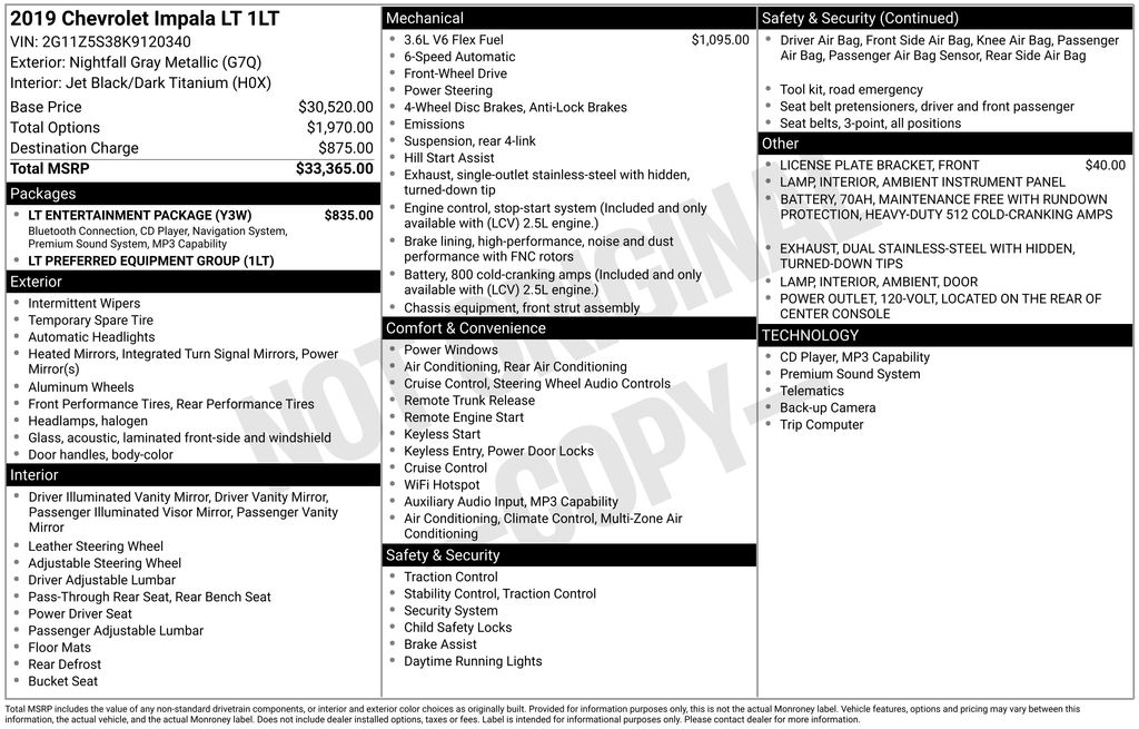 Gray Metallic 2019 Chevrolet Impala Sedan Front-Wheel Drive 6-Speed Automatic Overdrive