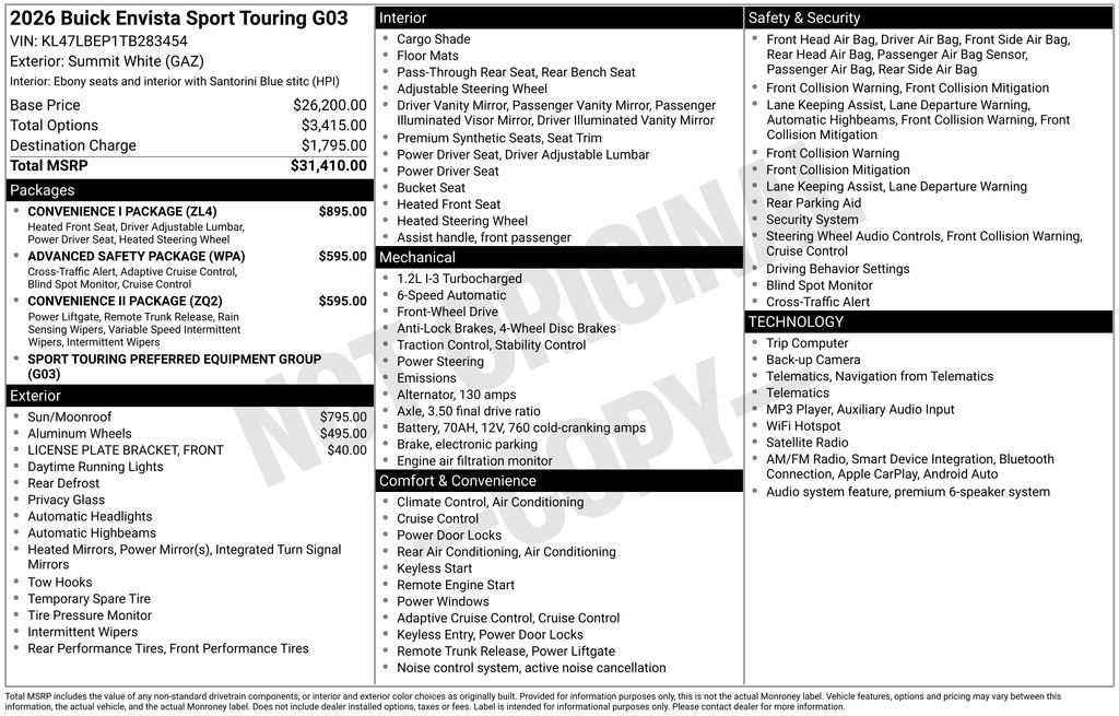 Summit White 2026 Buick Envista SUV / Crossover Front-Wheel Drive 6-Speed Automatic