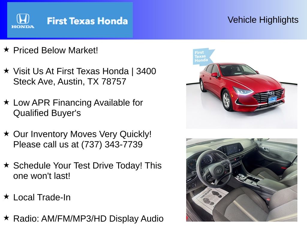 Used Car 2022 Hyundai Sonata  Se For Sale Under $20,000 In Austin, Texas