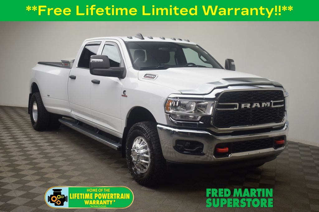 Bright White Clearcoat 2024 RAM 3500 Tradesman Crew Cab LB DRW 4WD Pickup Truck Four-Wheel Drive 6-Speed Automatic