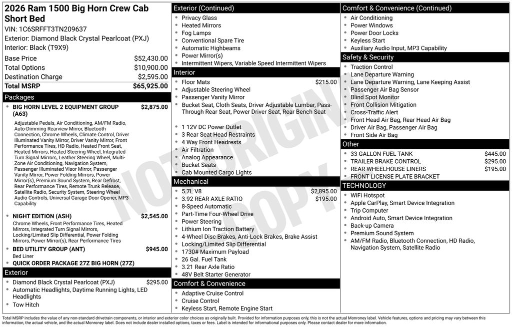 new 2026 Ram 1500 car, priced at $53,598