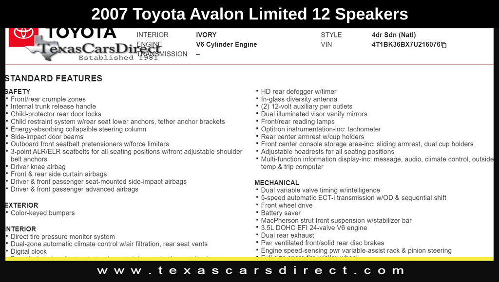 2007 Toyota Avalon Limited 12