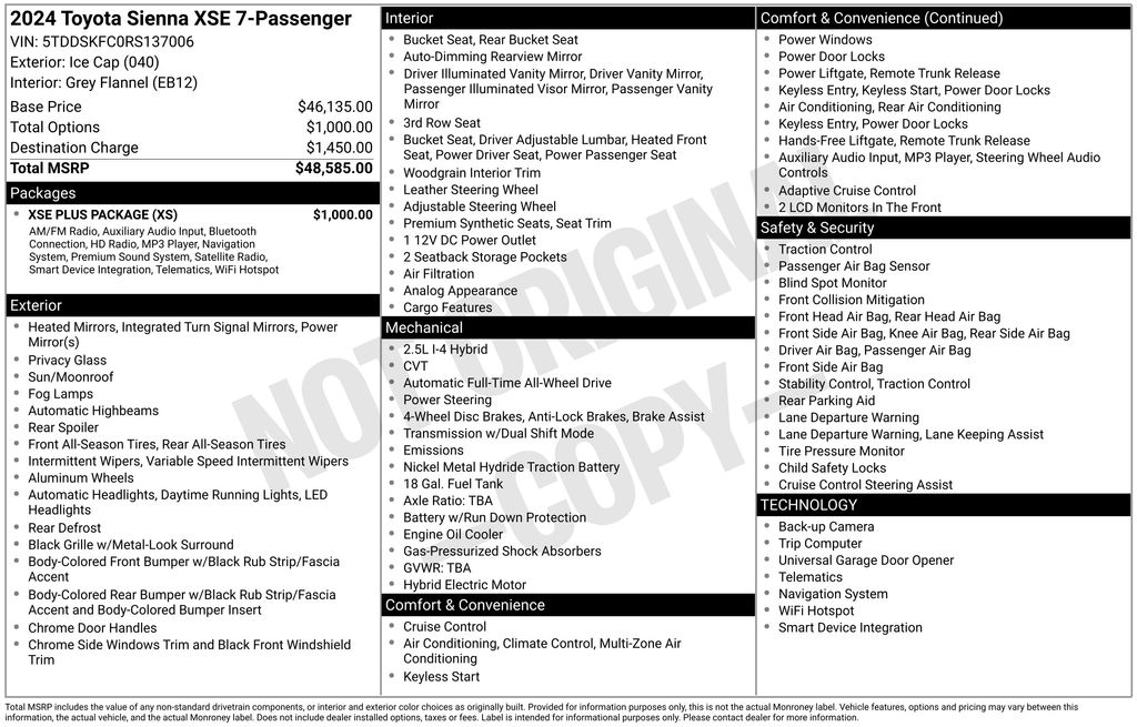 2024 Toyota Sienna XSE — White — photo 22