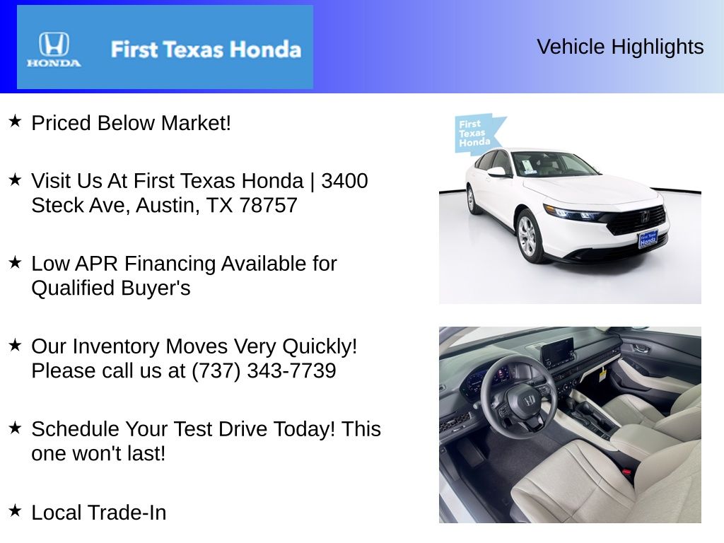 New Car 2025 Honda Accord  Lx For Sale Under $30,000 In Austin, Texas