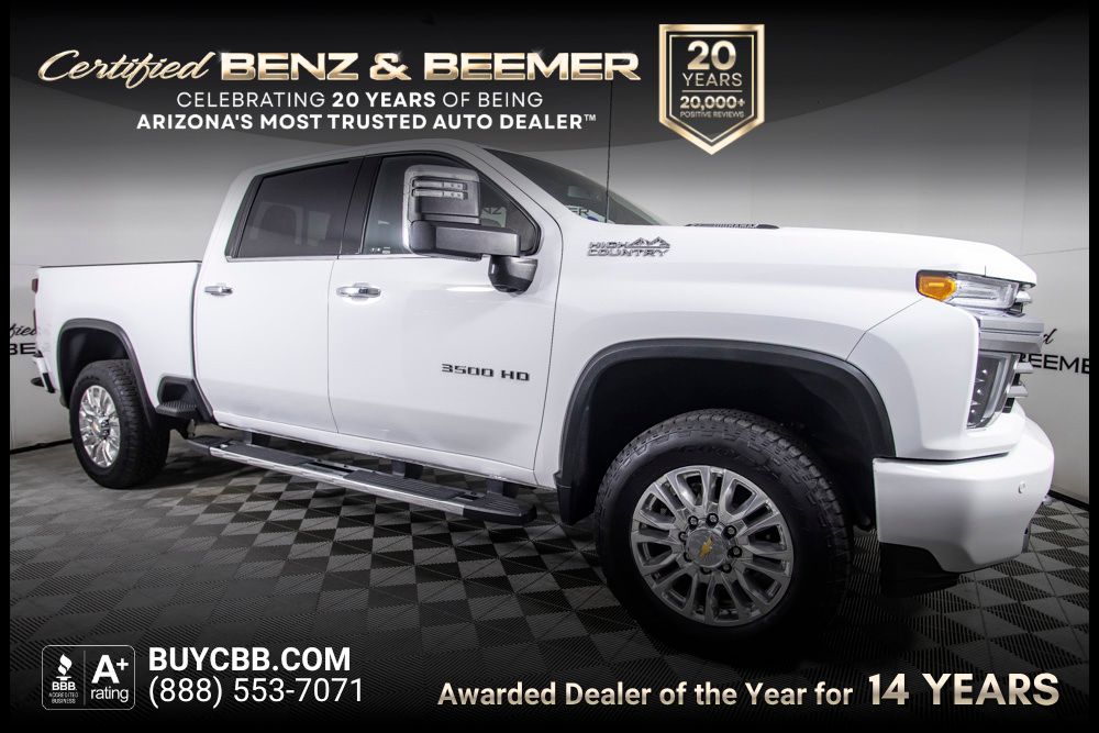 White 2023 Chevrolet Silverado 3500HD High Country Crew Cab 4WD Pickup Truck Four-Wheel Drive Automatic