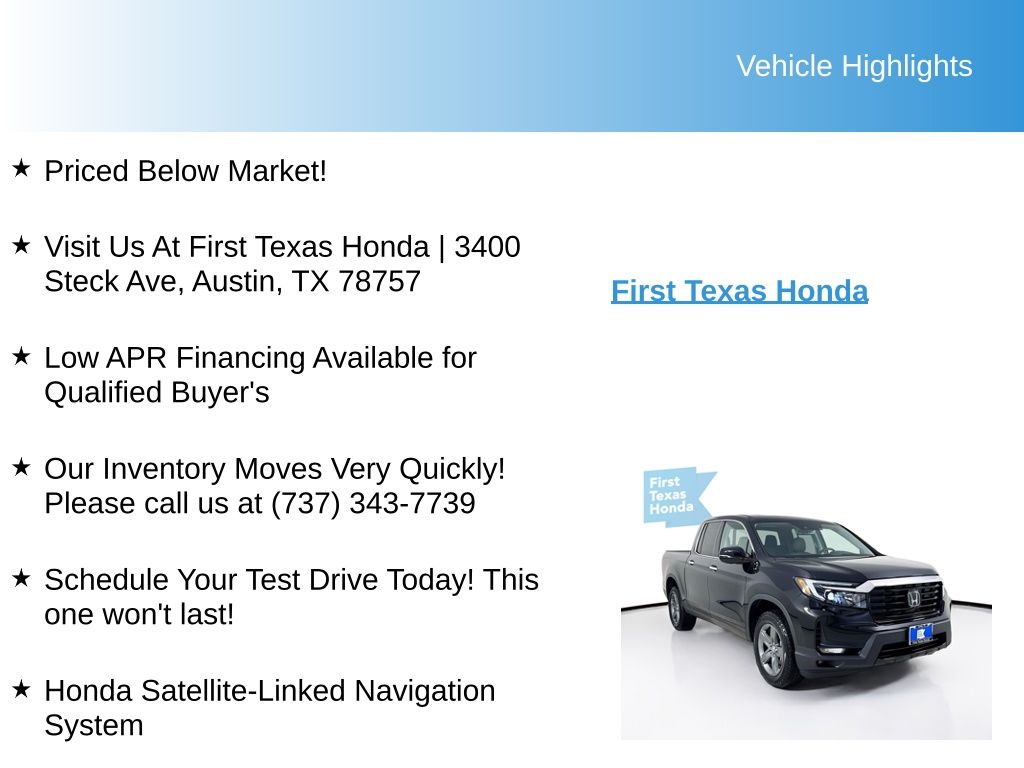 Used Car 2023 Honda Ridgeline  Rtl-e For Sale Under $35,000 In Austin, Texas