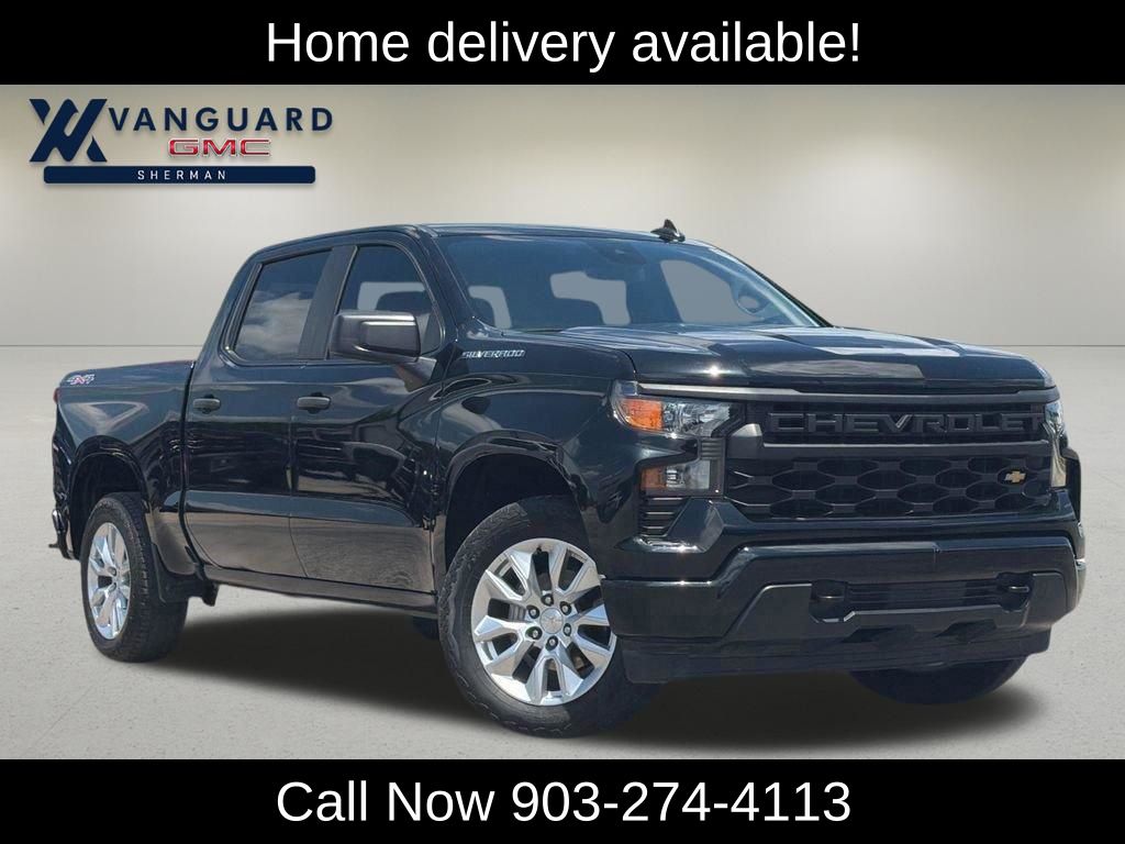 Black 2024 Chevrolet Silverado 1500 Custom Crew Cab 4WD Pickup Truck Four-Wheel Drive 8-Speed Automatic