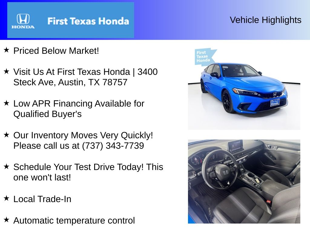 Used Car 2023 Honda Civic  Sport For Sale Under $25,000 In Austin, Texas