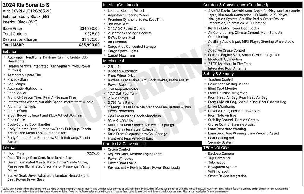used 2024 Kia Sorento car, priced at $25,500