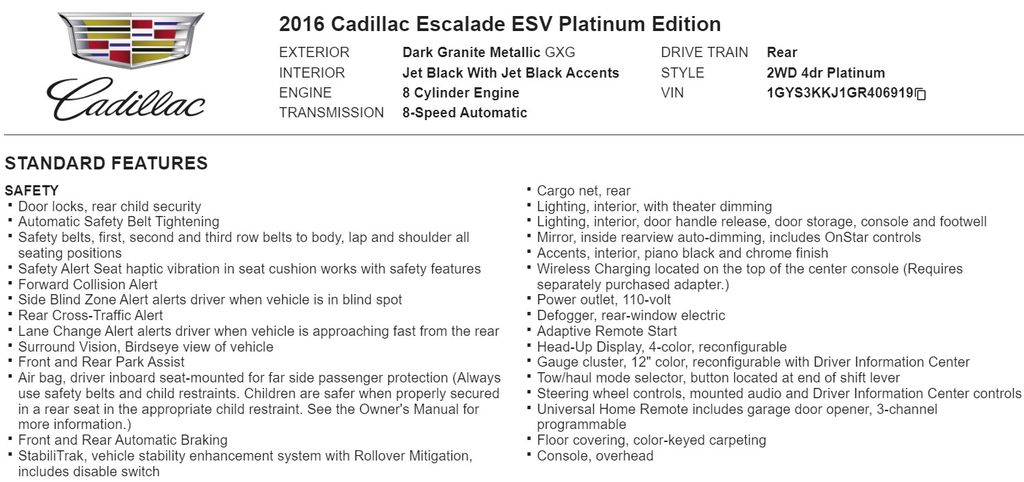 2016 Cadillac Escalade ESV Platinum Edition 19