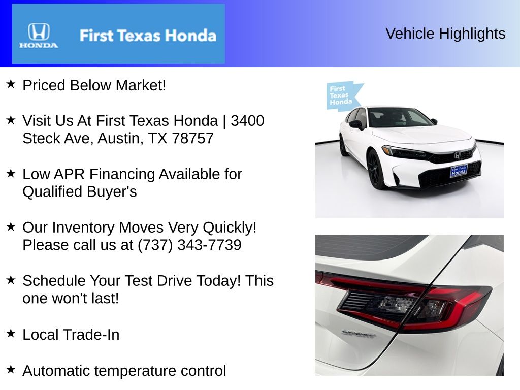Used Car 2025 Honda Civic  Sport For Sale Under $30,000 In Austin, Texas