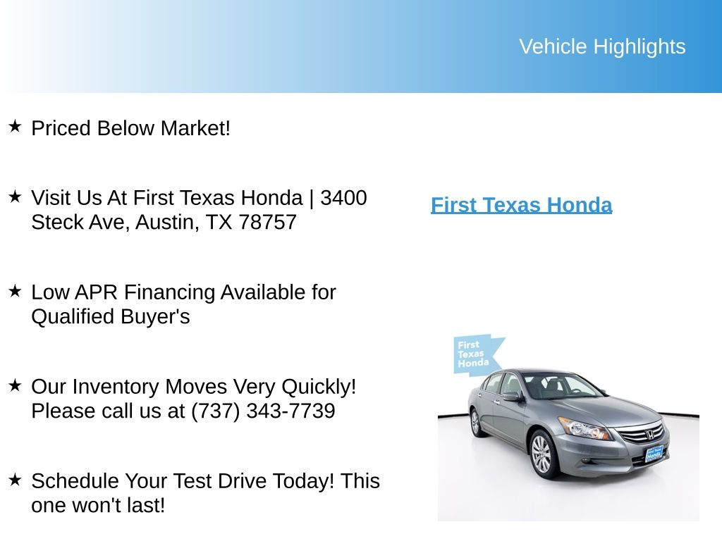 Used Car 2012 Honda Accord  Ex For Sale Under $10,000 In Austin, Texas