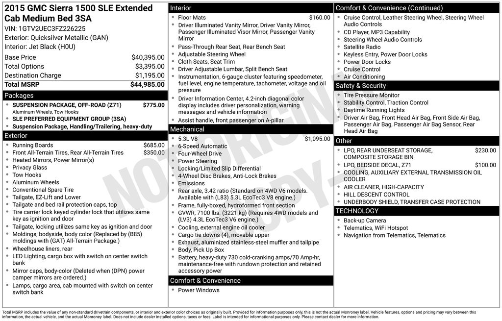2015 Quicksilver Metallic GMC Sierra 1500 SLE 4X4 Truck