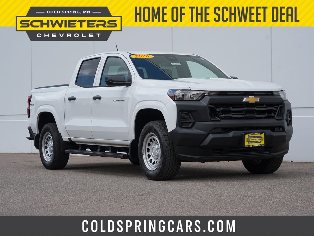 Summit White 2026 Chevrolet Colorado Work Truck Crew Cab 4WD Pickup Truck Four-Wheel Drive 8-Speed Automatic