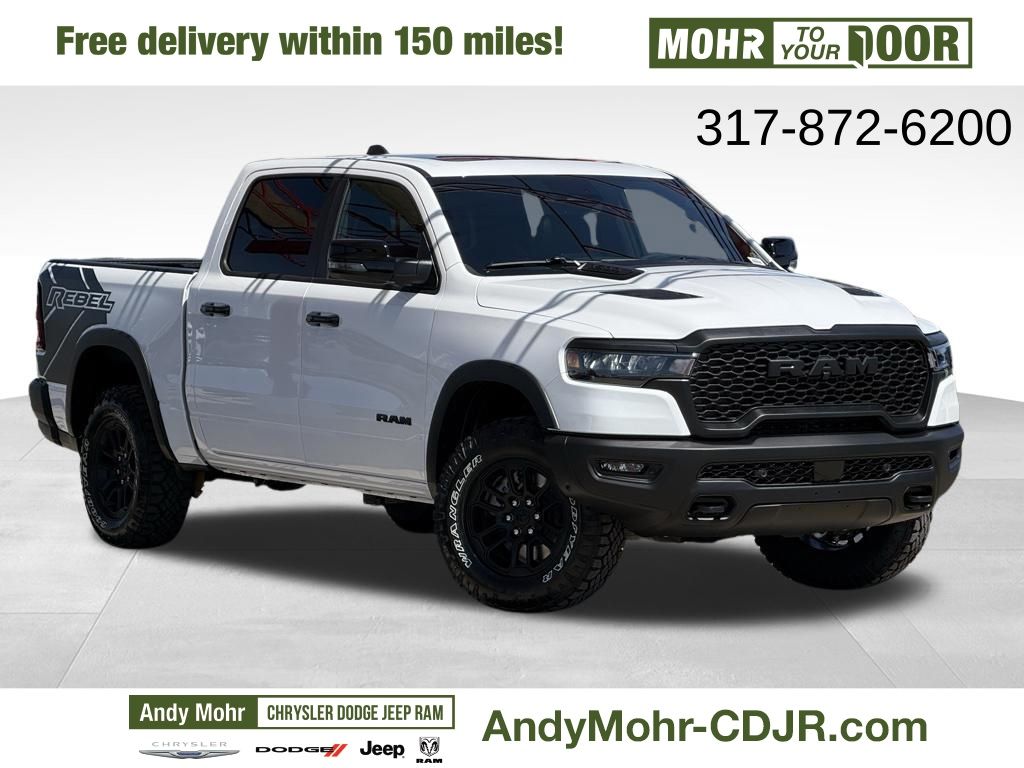 Bright White Clearcoat 2026 RAM 1500 Rebel Crew Cab 4WD Pickup Truck Four-Wheel Drive 8-Speed Automatic