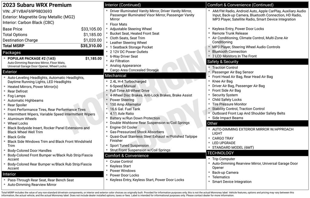 Used 2023 Subaru WRX Premium 4D Sedan