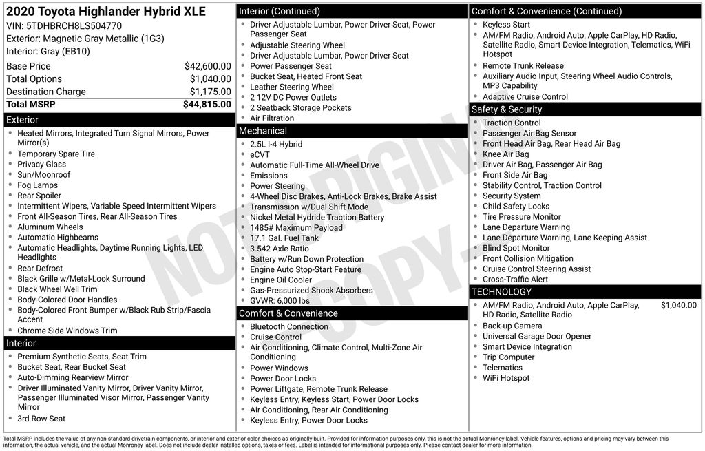 Used 2020 Toyota Highlander Hybrid SUV