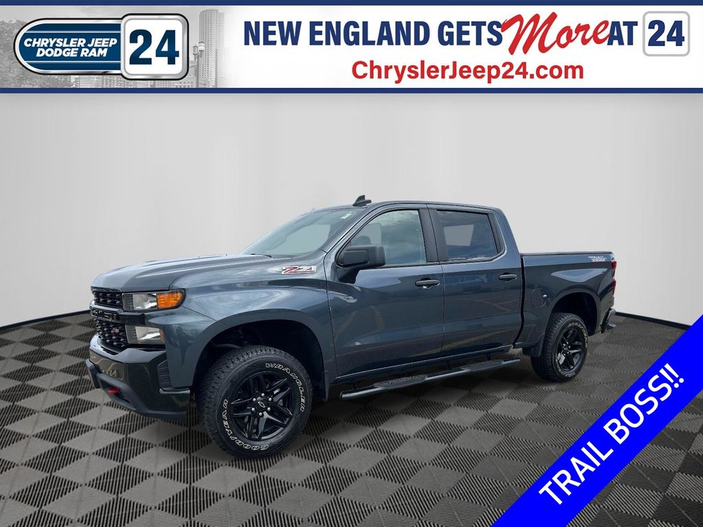 Shadow Gray Metallic 2021 Chevrolet Silverado 1500 Custom Trail Boss Crew Cab 4WD Pickup Truck Four-Wheel Drive 6-Speed Automatic Overdrive
