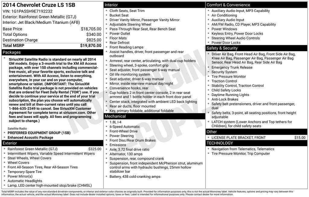 2014 Chevrolet Cruze LS Sedan FWD