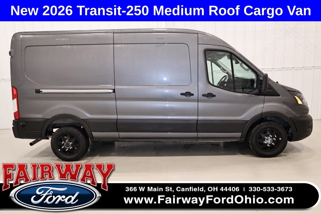 Carbonized Gray Metallic 2026 Ford Transit Cargo 250 Medium Roof LB RWD Van Rear-Wheel Drive