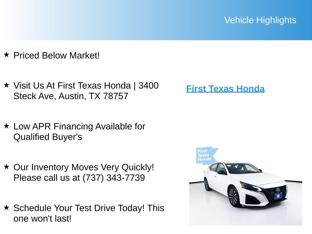 Used Car 2025 Nissan Altima  2.5 Sv For Sale Under $25,000 In Austin, Texas