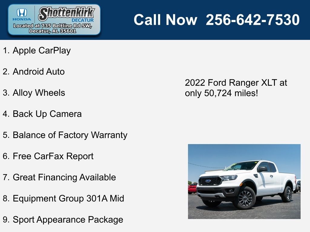 Used 2022 Ford Ranger XLT with VIN 1FTER1FHXNLD20155 for sale in Decatur, AL