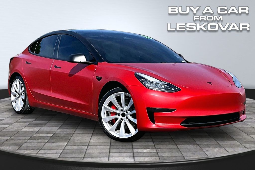 Orange 2019 Tesla Model 3 Sedan All-Wheel Drive 1-Speed Automatic