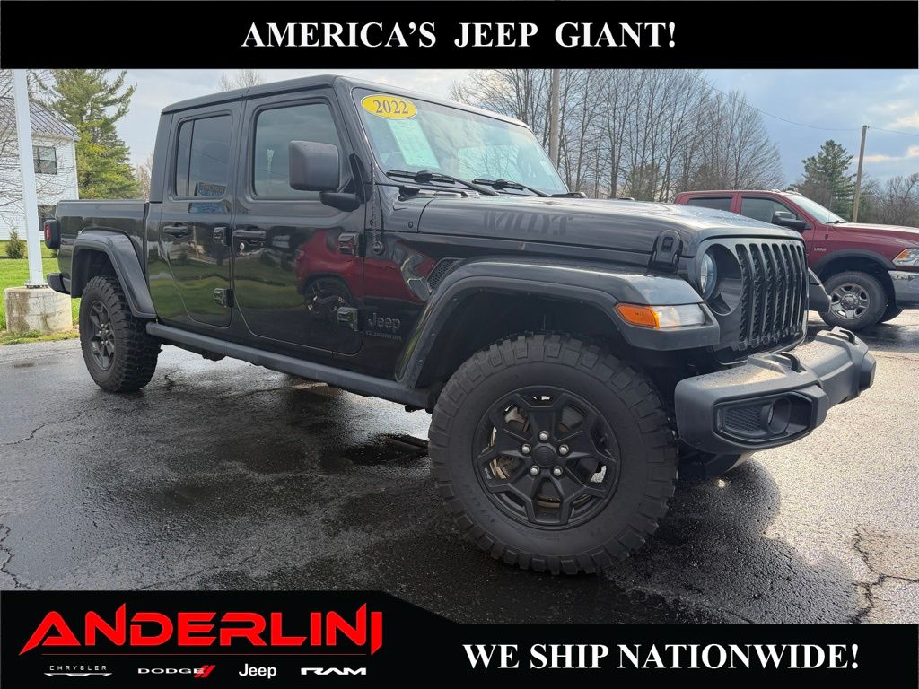 Black Clearcoat 2022 Jeep Gladiator Willys Crew Cab 4WD Pickup Truck Four-Wheel Drive 8-Speed Automatic