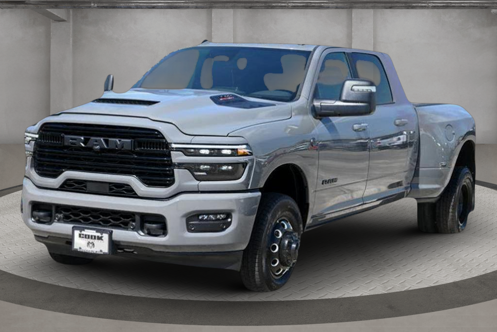 Ceramic Gray Clearcoat 2026 RAM 3500 Laramie Mega Cab DRW 4WD Pickup Truck Four-Wheel Drive 8-Speed Automatic